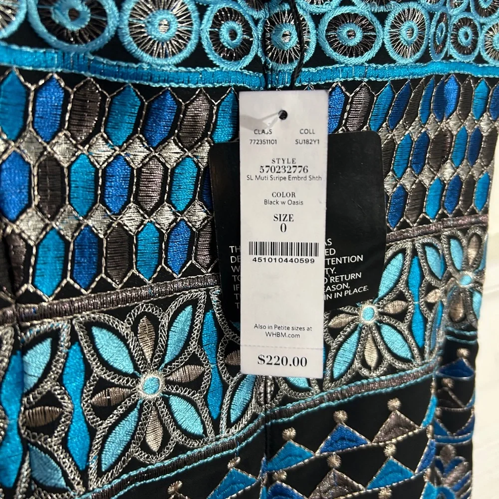 WHBM White House Black Market Black & Blue Metallic Sheath Dress NWT, size 0